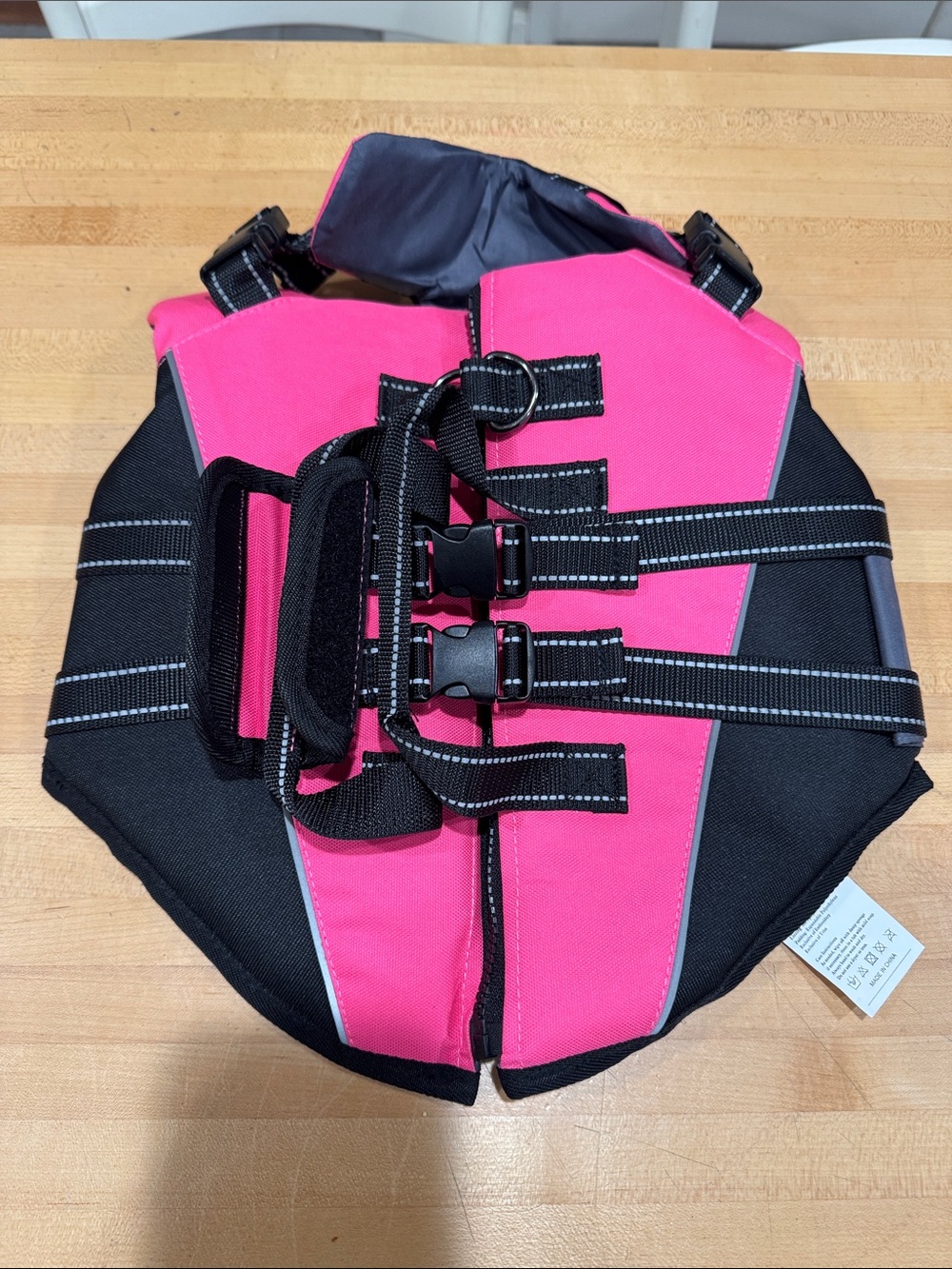 Durable Pink and Black Dog Life Jacket Harness with Secure Buckles